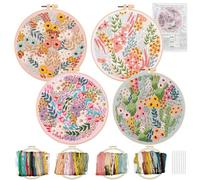 Allazone Kit de Démarrage de Broderie Fleur - 4 Outils de Point de Croix Avec Fils et Motifs - Ensemble D'outil Inclus