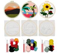 Allazone Kit de Démarrage de Broderie Pour Débutants - 3 PCS Avec Fils, Point Punch Needles, Motifs et Instructions Pour Adultes (Cocotier)