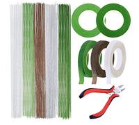Allazone Kit D'outils de Composition Florale, 5 Couleurs Tape Strap Wrap, 5 Couleurs Fil de Fer Fleur Jauge 26, Ciseaux de Coupe pour Bouquet Tige Wrap Fleuriste