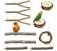 Allazone Lot de 10 perchoirs naturels pour cage à oiseaux, plateformes à oiseaux, supports en bois, fourche à meuler pour petits inséparables, perruches, calopsittes