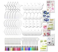 Allazone Lot de 106 cercles acryliques transparents - 8 disques acryliques - 20 porte-clés - 20 mini pompons - 20 chaînes à billes - autocollants pour bricolage et miniature