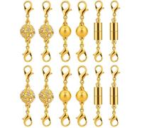 Allazone Lot de 12 fermoirs magnétiques à double mousqueton pour colliers, bracelets et bijoux, doré