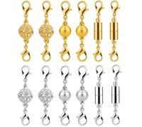 Allazone Lot de 12 fermoirs magnétiques pour bijoux, bracelets, colliers, fabrication de bijoux, dorés, argentés