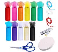 Allazone Lot de 17 rubans pailletés arc-en-ciel - 11 couleurs - 15,2 cm x 22,9 m - Bandes élastiques, ciseaux à coudre, mesures pour table, chaise, nœud, jupe, couture, travaux manuels