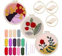 Allazone Lot de 3 aiguilles à broder - 20 cm - Avec motif rose - Avec cadre à broder - Pour travaux manuels, décoration de la maison