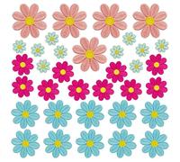 Allazone Lot de 35 Écussons Brodés à Thermocoller en Forme de Marguerite, Mélange Bleu Rose Vert Broderie Applique Réparation Patch pour Vêtements, Chapeaux, Jeans, T-Shirt, Sac à Dos DIY