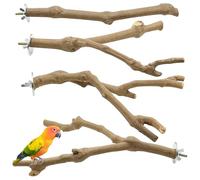 Allazone Lot de 4 perchoirs naturels pour oiseaux - Bâtons de raisin - Perchoir pour cage à perroquets - Jouet pour calopsittes, perruches, pinsons