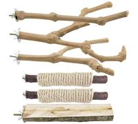 Allazone Lot de 6 perchoirs à oiseaux en bois naturel debout et suspendu, corde inclus, accessoires de cage pour petites perruches, calopsittes, conures
