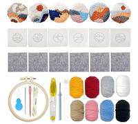 Allazone Lot de 6 sous-verres avec aiguilles à poinçonner - Kit de broderie paysage, fils, outils, cercle en feutre