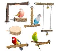 Allazone Lot de 7 perchoirs en bois naturel pour perroquet, perchoir à oiseaux grimpant sur pied, jouet pour petits inséparables, perruches, calopsittes