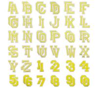 Allazone Lot de 72 Écussons Lettres Numériques Chiffres 0-9 Lettres A-Z Thermocollant, Écussons Brodés à Repasser pour Vêtements, Pantalons, Chapeaux, Sacs, Jaune