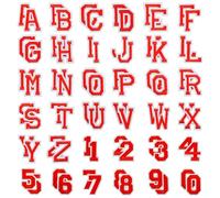 Allazone Lot de 72 Écussons Lettres Numériques Chiffres 0-9 Lettres A-Z Thermocollant, Écussons Brodés à Repasser pour Vêtements, Pantalons, Chapeaux, Sacs, Rouge