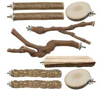 Allazone Lot de 9 perchoirs en bois naturel pour perroquet, perchoir en bois naturel pour perroquet, perchoir à oiseaux grimpant sur pied, branches debout jouet pour oiseaux, perruches, calopsittes,