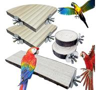 Allazone Perchoirs en Bois Naturel, 5 PCS avec Plateforme et Branches pour Oiseaux, Adapté aux Perroquets, Calopsittes, Canaris