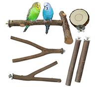 Allazone Perchoirs Naturels pour Oiseaux, 6 Pz Perchoirs en Bois Naturel pour Perroquet, Bois Pieds Perchoirs, Balançoires, Échelles, Perché
