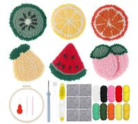 Allazone Punch Needle Broderie Kit, Lot de 6 PCS Fruits Punch Needle Sous-verres Kit avec Cerceau à Broder, Aiguille et Fils, Kit D'Aiguille de Poinçon pour Débutants Adultes
