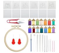 Allazone Punch Needle Broderie Kit, Lot de 6 PCS Punch Needle Sous-verres avec Cerceau à Broder, Aiguille et Fils, D'Aiguille de Poinçon pour Débutants Adultes, Paysages