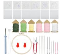 Allazone Punch Needle Broderie Kit, Lot de 6 PCS Punch Needle Sous-verres Kit avec Cerceau à Broder, Aiguille et Fils, Kit D'Aiguille de Poinçon pour Débutants Adultes, Fleurs