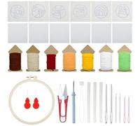 Allazone Punch Needle Broderie Kit, Lot de 6 PCS Punch Needle Sous-verres Kit avec Cerceau à Broder, Aiguille et Fils, Kit D'Aiguille de Poinçon pour Débutants Adultes, Plantes