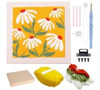 Allazone Punch Needle Kit Cadre Kit de Broderie à L'aiguille Perforante Carrée Kit de Broderie pour Débutants, Kit Broderie Point Punch Needles avec Motifs pour Adultes Débutant (Orange et Blanc)