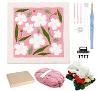 Allazone Punch Needle Kit Cadre Kit de Broderie à L'aiguille Perforante Carrée Kit de Broderie pour Débutants, Kit Broderie Point Punch Needles avec Motifs pour Adultes Débutant (Rose et Blanc)