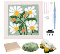 Allazone Punch Needle Kit Cadre Kit de Broderie à L'aiguille Perforante Carrée Kit de Broderie pour Débutants, Kit Broderie Point Punch Needles avec Motifs pour Adultes Débutant (Vert et Blanc)