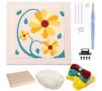 Allazone Punch Needle Kit Cadre Kit de Broderie à L'aiguille Perforante Carrée Kit de Broderie pour Débutants, Kit Broderie Point Punch Needles avec Motifs pour Adultes Débutant (Beige et Jaune)