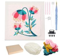 Allazone Punch Needle Kit Cadre Kit de Broderie à L'aiguille Perforante Carrée Kit de Broderie pour Débutants, Kit Broderie Point Punch Needles avec Motifs pour Adultes Débutant (Beige et Rose)