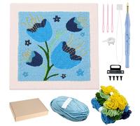 Allazone Punch Needle Kit Cadre Kit de Broderie à L'aiguille Perforante Carrée Kit de Broderie pour Débutants, Kit Broderie Point Punch Needles avec Motifs pour Adultes Débutant (Bleu)