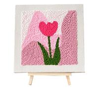 Allazone Punch Needle Kit Cadre Kit de Broderie à L'aiguille Perforante Carrée Kit de Broderie pour Débutants, Kit Broderie Point Punch Needles avec Motifs pour Adultes Débutant, Tulipe Rose