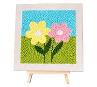 Allazone Punch Needle Kit Cadre Kit de Broderie pour Débutants Carrée, Kit Broderie Point Punch Needles avec Motifs pour Adultes Débutant, Fleurs Jaunes et Roses