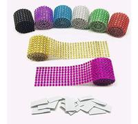 Allazone Ruban Strass, 8 Couleurs 8 Rangée Acrylique Strass Gateau, Ruban Auto-adhésif à Crochets et à Boucles pour Gâteaux de Mariage, Décorations Anniversaire, Baby Showe et Arts DIY