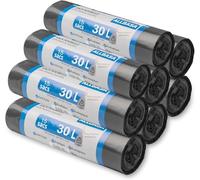 ALLBASA Sac Poubelle ultra résistant, Sacs poubelle à poignées coulissantes,Sacs en Plastique Recyclés Étanchéité maximale (30L(24Paquet))