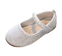 Allbestop Ballerine Fille Sandales pour Filles Modèle Tendance Élégant Polyvalent avec Perles Design Mignon et Confortable Semelle Plate Boucle Parfaites pour Toutes Les Occasions Mary(Blanc,30)