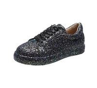 Allbestop Baskets sans Laçage Mesdames Fashion Sequin Round Head Lace Up Chaussures Décontractées Plates Confortables(Noir,42)