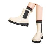 Allbestop Botte de Pluie Femme, Bottine Femme Bottes en Caoutchouc Bottines pour Bottes Talon Carré Imperméables Semelles Antidérapantes Hiver(Blanc,37)