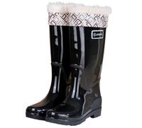 Allbestop Botte de Pluie Femme, Santiag Femme Bottes Caoutchouc Fourrées Bottines Bout Rond Bottes à Talons Carrés pour Mollet Large Sorel(Noir,40)