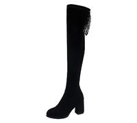 Allbestop Botte Femme, Cuissardes Bottes Femme Genou Bottes Hautes Hiver Talon Plat pour Cuir de Securite(Noir,38)