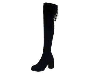 Allbestop Botte Femme, Cuissardes Bottes Femme Genou Bottes Hautes Hiver Talon Plat pour Cuir de Securite(Noir,38)