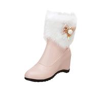 Allbestop Bottes de Neige Femme, Chelsea Bottines Bottes de Neige Femme Décontractées Cuir à Lacets Bottines d'Hiver Femmes Botte Tendance Sorel(Rose,40)