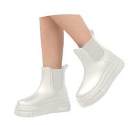 Allbestop Bottes de Pluie, Chaussures Femme Confort Chic Bottes Caoutchouc Fourrées Femme Bottines Botas à Plateforme de Talon Carré Para Mujer Mi-Mollet Sorel(Blanc,41)