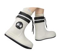 Allbestop Bottes de Pluie Femme Fleurs, Bottines Femme Bottes en Caoutchouc Bottines Hiver Botas de Talon Carré Para Mujer Mollets Larges Chaussure Pied Large(Blanc,36)