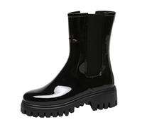 Allbestop Bottes de Pluie Fourrées Femme, Bottine Femme Botte Caoutchouc Bottines Bout Rond Bottes Talon Plat Hiver Chaussure Pied Large(Noir,41)