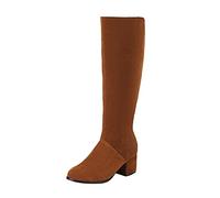 Allbestop Bottes Equitation Femme, Bottes Cuissardes Femme Talon Aiguille Genou Hautes Botas à Plateforme de Talon Carré Para Mujer Cuir Mollet Large Mi Mollet Cuir(Marron,42)