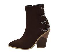 Allbestop Bottes Femme, Bottines Punk à Lacets Femme Bottes Montantes à Lacets Women Boots Neige Chaussure Talon(Marron,40)