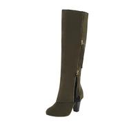 Allbestop Bottes Femme Cuir, Bottes Cuissardes Cuir Femme Genou Talon Haut à Talons Carrés pour Cavalières Mollet Large Mollets Fins(Vert militaire,42)