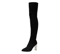 Allbestop Bottes Femme, Cuissarde Femme Talon Haut Sexy Pute Bottes Genou Talon Haut Sexy Chaussures à Talons Hauts Cavalières Cuir Mollet Large Montantes à Lacets(Noir,40)