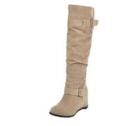 Allbestop Bottes Femme Talon, Cuissardes Botte au Dessus Du Genou Femme Bottes Hautes Hiver en Cuir à Talon pour Cuir Equitation Western(Beige,40)