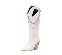 Allbestop Bottes Femme Talon, La Modeuse-Bottes, Cuissardes Mi-Hautes en Suédine Botte au Dessus Du Genou Femme Bottes Hautes pour Botas de Plataforma Con Talon Carré Para Mujer pour Cuir(Blanc,39)