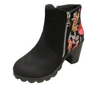 Allbestop Bottes Hautes à Talon carré,Bottes+Chaudes+Femme Bottes+Et+Boots+Fourrées Botte Mi-Mollet Femme pour Sneakers Chaussure Plage Talons compensés Femme(Le Noir,42)